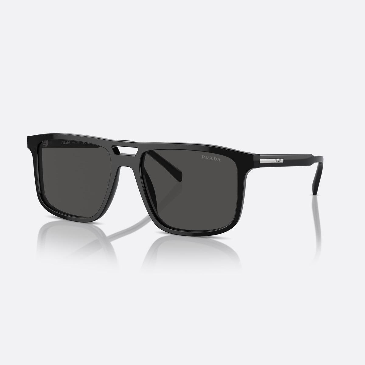 Ochelari de soare Prada PR A22S A22S, rectangulari negru, pentru bărbați, punte keyhole, litere ale brandului pe brațe, ramă completă