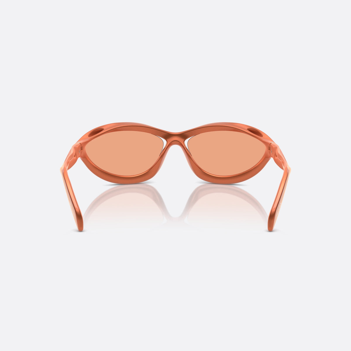 Prada PR A23S 15V50H sunglasses, orange cat eye frame for women, integrated double bridge, brand lettering on the temples, back view
