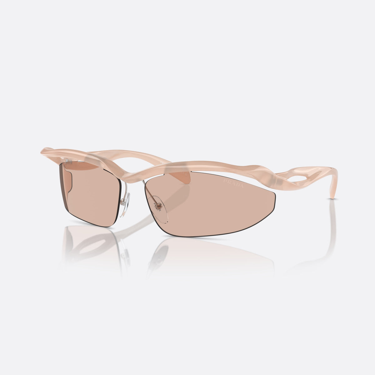 Ochelari de soare Prada PR A25S 12S4I2, cat eye roz, pentru femei, punte dublă cu miez metalic, literele brandului pe braț