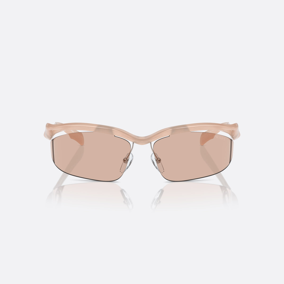 Ochelari de soare Prada PR A25S 12S4I2, cat eye roz, pentru femei, punte dublă cu miez metalic, literele brandului pe braț, vedere din față