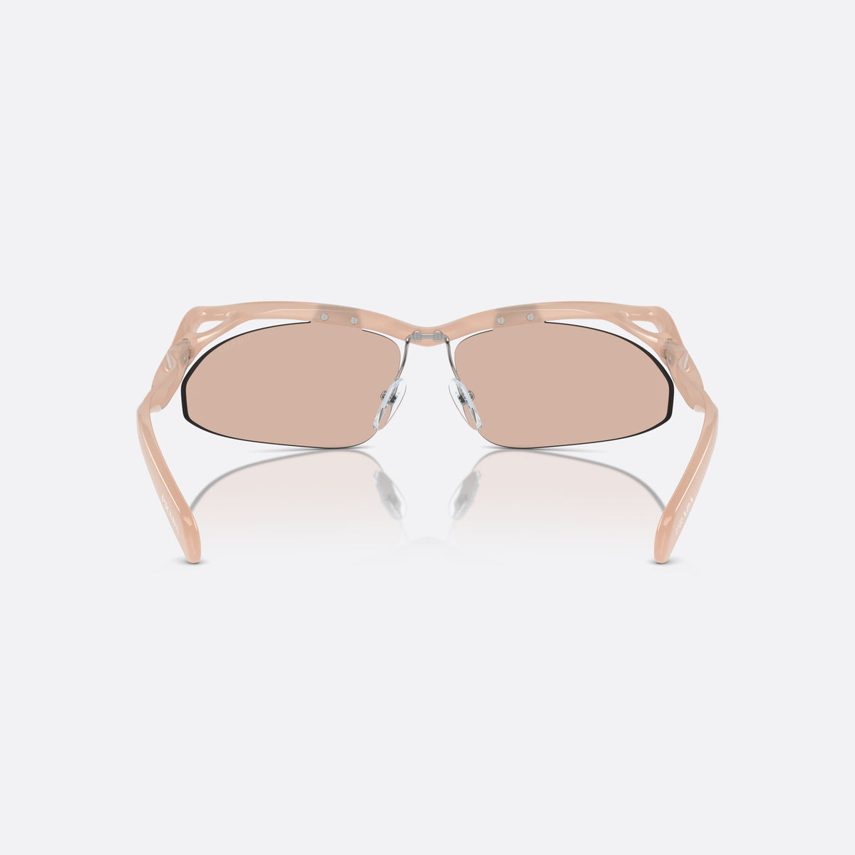 Ochelari de soare Prada PR A25S 12S4I2, cat eye roz, pentru femei, punte dublă cu miez metalic, literele brandului pe braț, vedere din spate