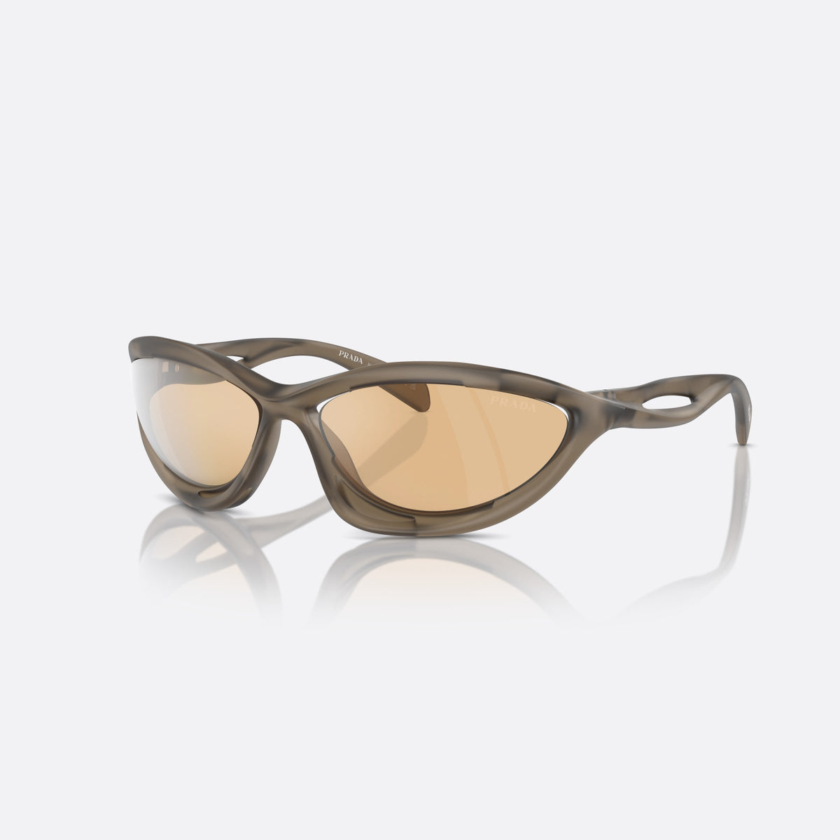 Prada PR A26S 16V10H sunglasses, brown other frame for men, integrated single bridge, brand lettering on temples