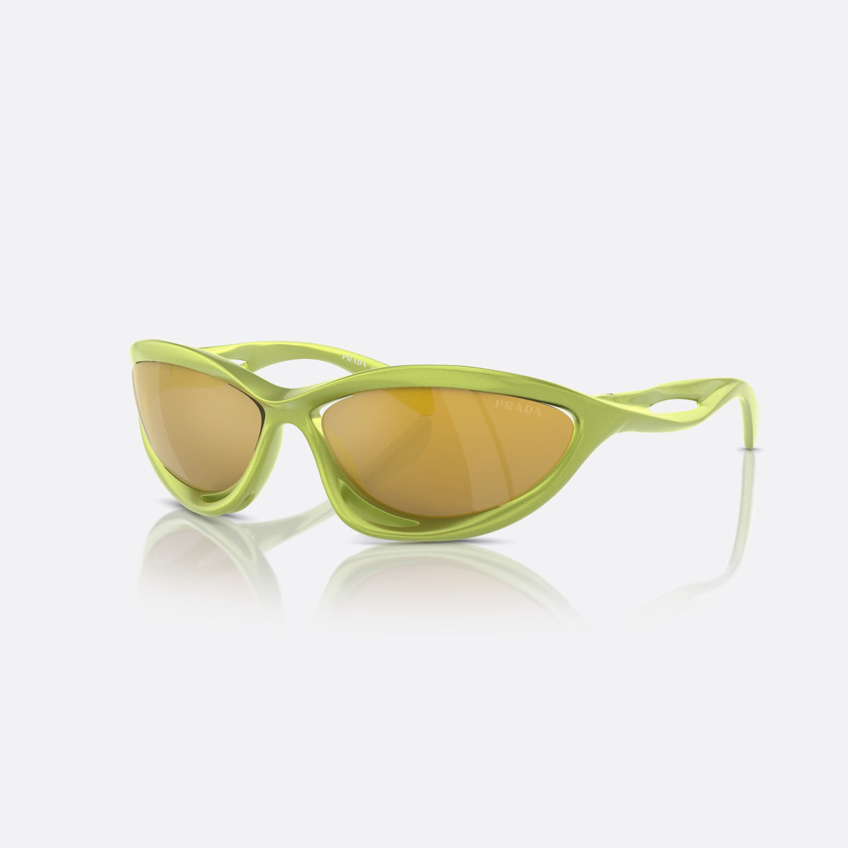 Ochelari de soare Prada PR A26S 17V20H, neregulat verde, pentru bărbați, punte dublă cu decupaje deschise, brațe conice ondulate