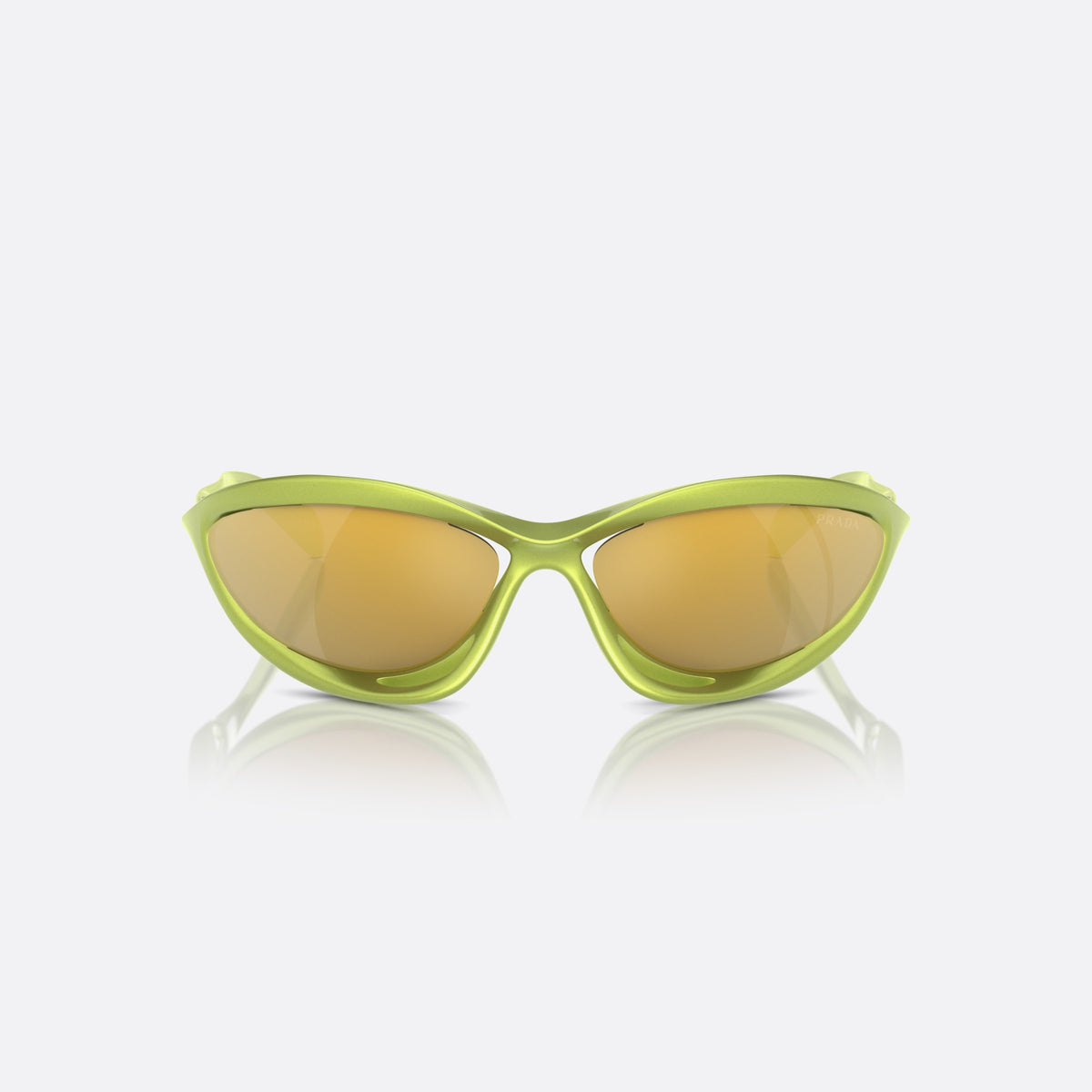 Ochelari de soare Prada PR A26S 17V20H, neregulat verde, pentru bărbați, punte dublă cu decupaje deschise, brațe conice ondulate, vedere din față
