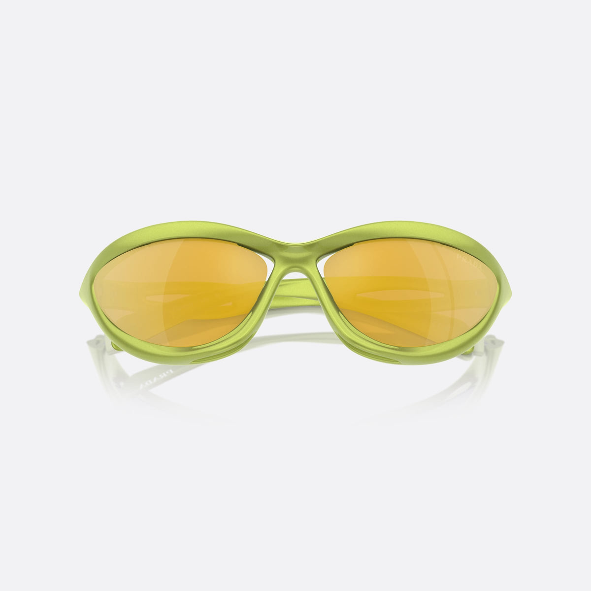 Ochelari de soare Prada PR A26S 17V20H, neregulat verde, pentru bărbați, punte dublă cu decupaje deschise, brațe conice ondulate, cu brațele pliate