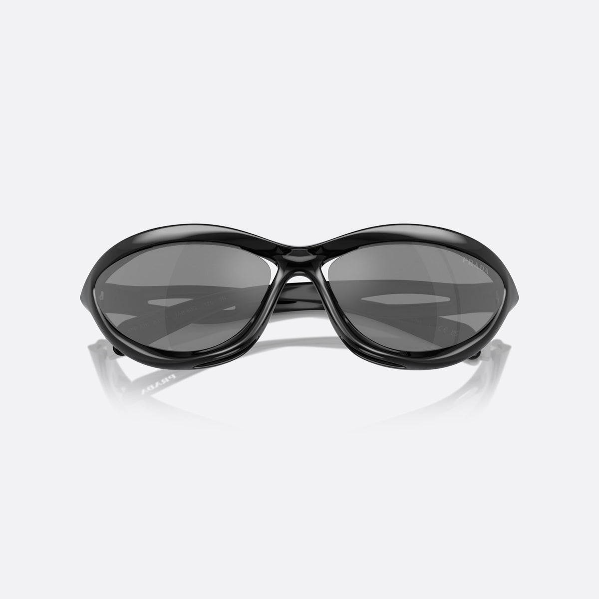 Prada PR A26S 1AB60G sunglasses, black other frame for men, integrated double bridge, brand lettering on temples, folded