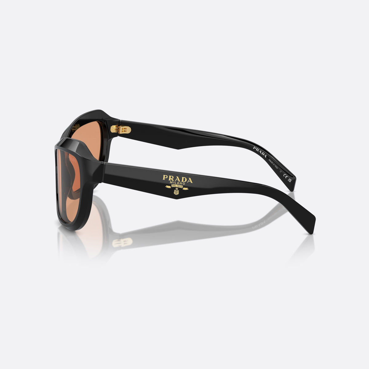 Ochelari de soare Prada PR A27S 16K07V, fluture negru, pentru femei, punte simplă, logo al brandului pe braț, brațe late conice, vedere laterală