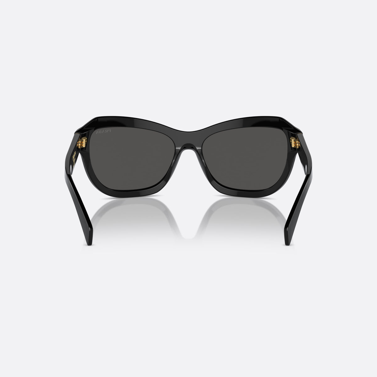 Prada PR A27S 16K5S0 sunglasses, black butterfly frame for women, double bridge with recessed centre, brand lettering on front, back view