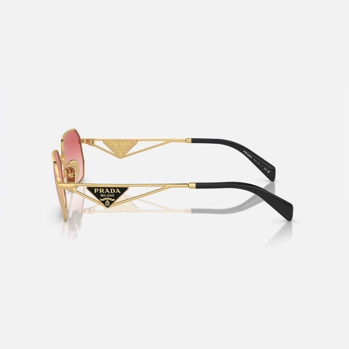 Prada PR A51S 5AK-40C K sunglasses, gold irregular frame for women, plain metal bridge, brand lettering on temples