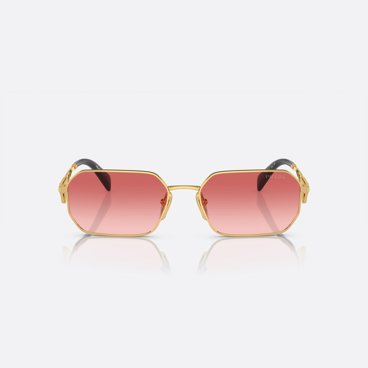 Prada PR A51S 5AK-40C K sunglasses, gold irregular frame for women, plain metal bridge, brand lettering on temples