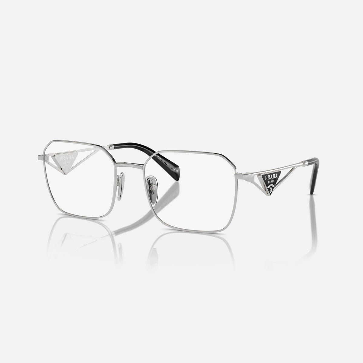 Prada PR A51V 1BC-1O1 C eyeglasses, silver geometric frame for women, double bridge with metal arch, full-rim metal frame