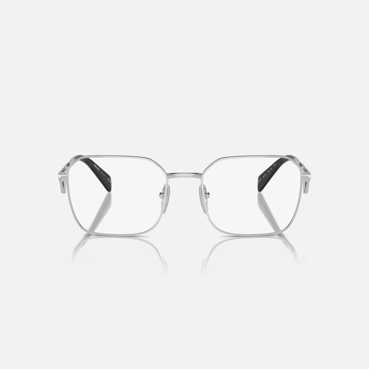 Rame ochelari de vedere Prada PR A51V 1BC-1O1 C, geometrica argintiu, pentru femei, punte dublă cu arc metalic, ramă completă metalică, vedere din față