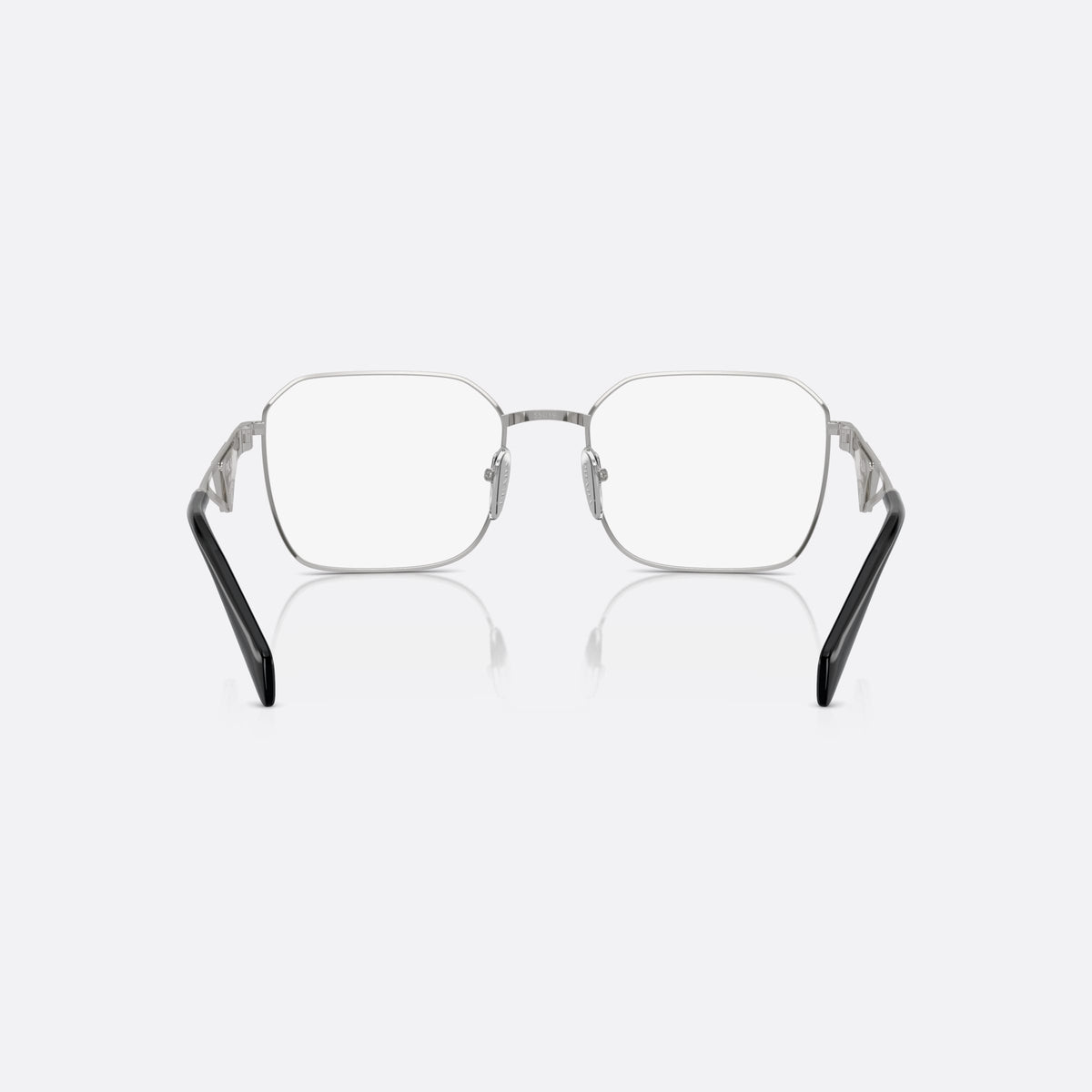 Rame ochelari de vedere Prada PR A51V 1BC-1O1 C, geometrica argintiu, pentru femei, punte dublă cu arc metalic, ramă completă metalică, vedere din spate
