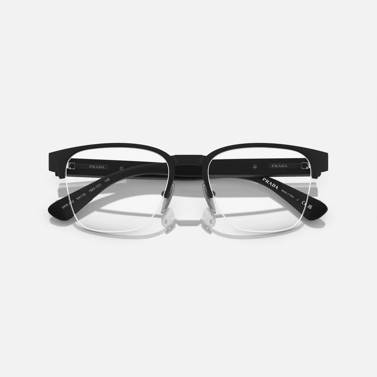 Prada PR A52V 1BO-1O1 X eyeglasses, black rectangle frame for men, plain metal bridge, brand lettering on temples