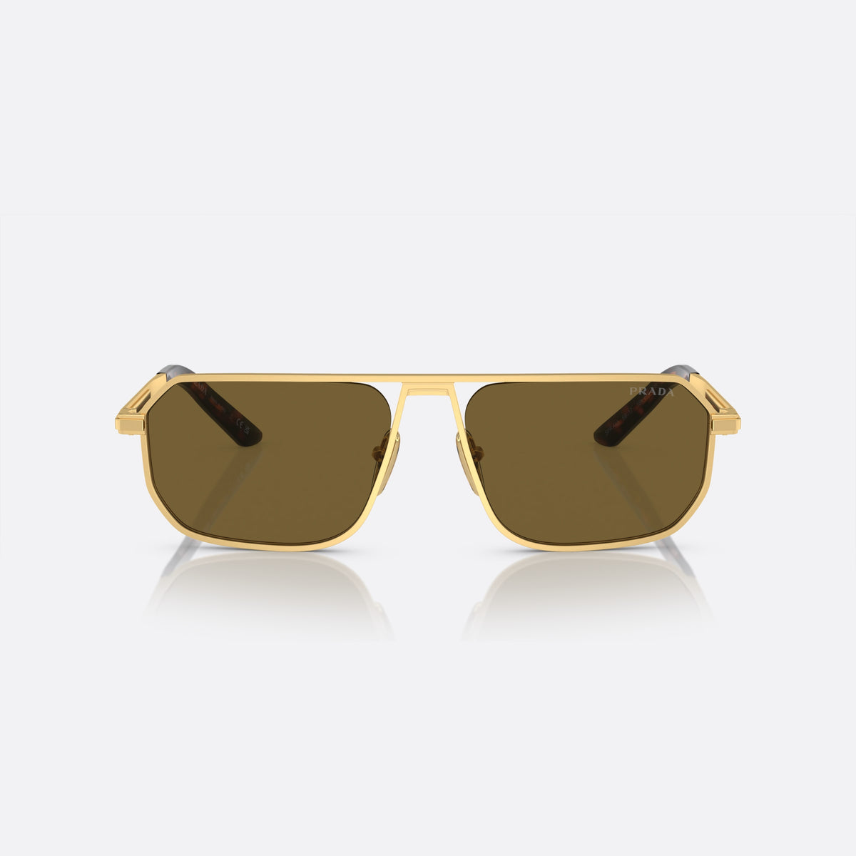 Prada PR A53S 1BK-01T sunglasses, gold geometric frame for men, double bridge with top bar, full-rim metal frame, front view