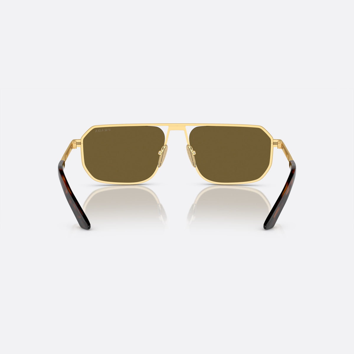 Prada PR A53S 1BK-01T sunglasses, gold geometric frame for men, double bridge with top bar, full-rim metal frame, back view