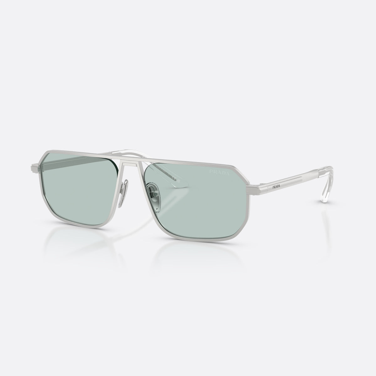 Ochelari de soare Prada PR A53S 27540N, pillow argintiu, pentru bărbați, punte dublă cu bară superioară, literele brandului pe brațe