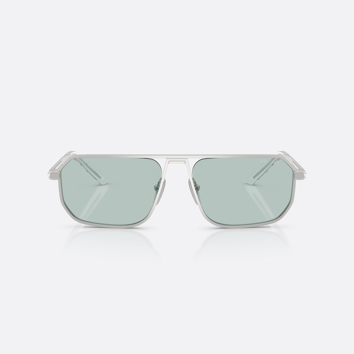 Ochelari de soare Prada PR A53S 27540N, pillow argintiu, pentru bărbați, punte dublă cu bară superioară, literele brandului pe brațe, vedere din față