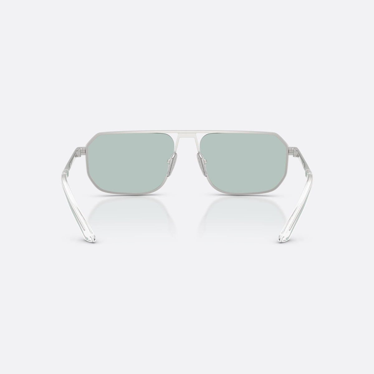Ochelari de soare Prada PR A53S 27540N, pillow argintiu, pentru bărbați, punte dublă cu bară superioară, literele brandului pe brațe, vedere din spate