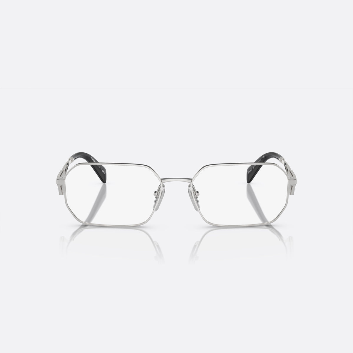 Rame ochelari de vedere Prada PR A53V 1BC-1O1 C, geometrica argintiu, pentru femei, punte metalică subțire, litere ale brandului pe placă, vedere din față
