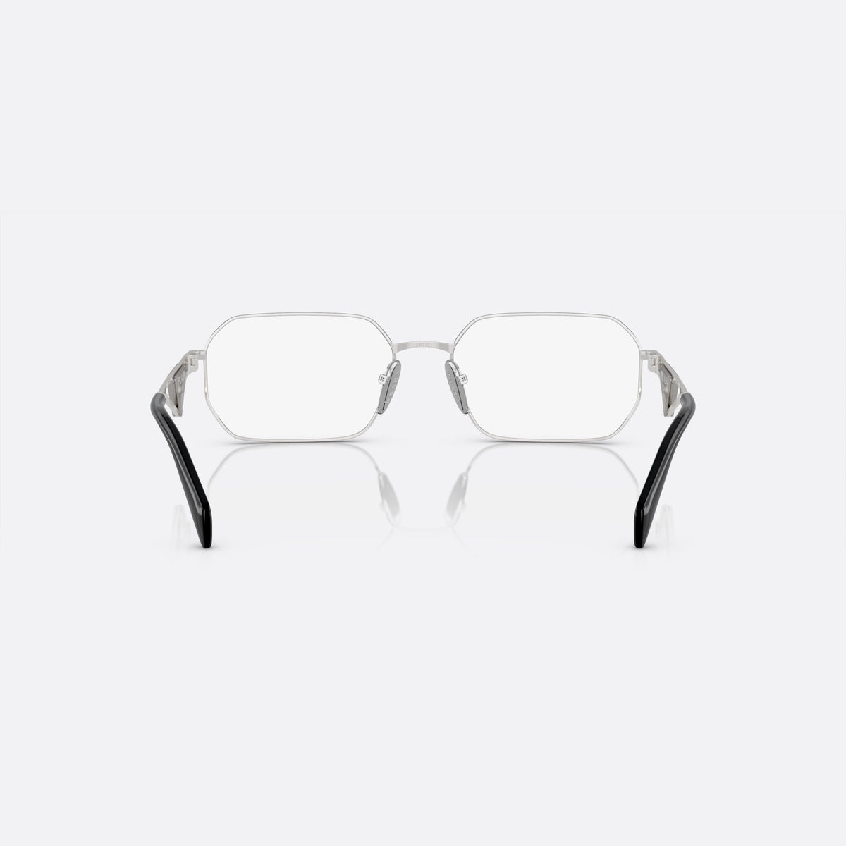Rame ochelari de vedere Prada PR A53V 1BC-1O1 C, geometrica argintiu, pentru femei, punte metalică subțire, litere ale brandului pe placă, vedere din spate