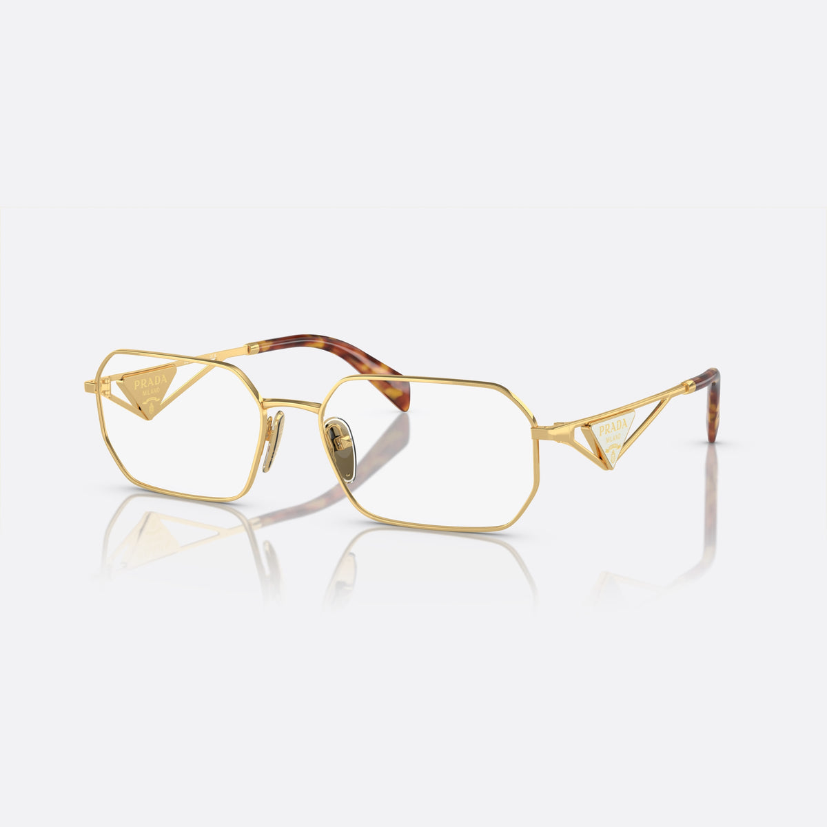 Rame ochelari de vedere Prada PR A53V 5AK-1O1 I, geometrica auriu, pentru femei, punte metalică simplă, placă cu logo pe brațe