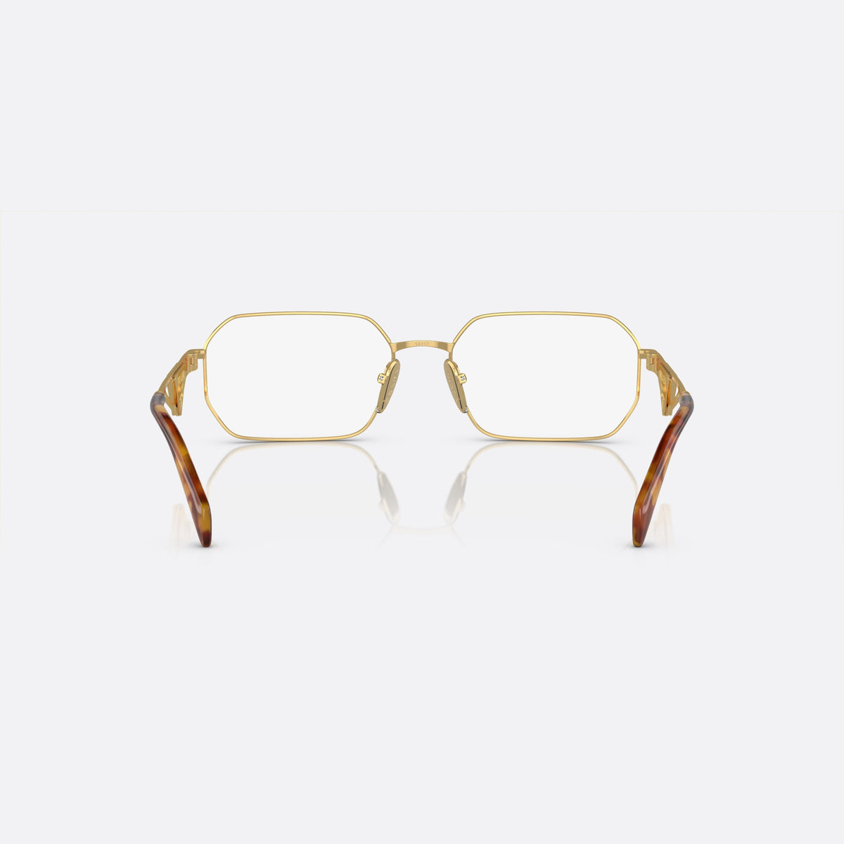 Rame ochelari de vedere Prada PR A53V 5AK-1O1 I, geometrica auriu, pentru femei, punte metalică simplă, placă cu logo pe brațe, vedere din spate