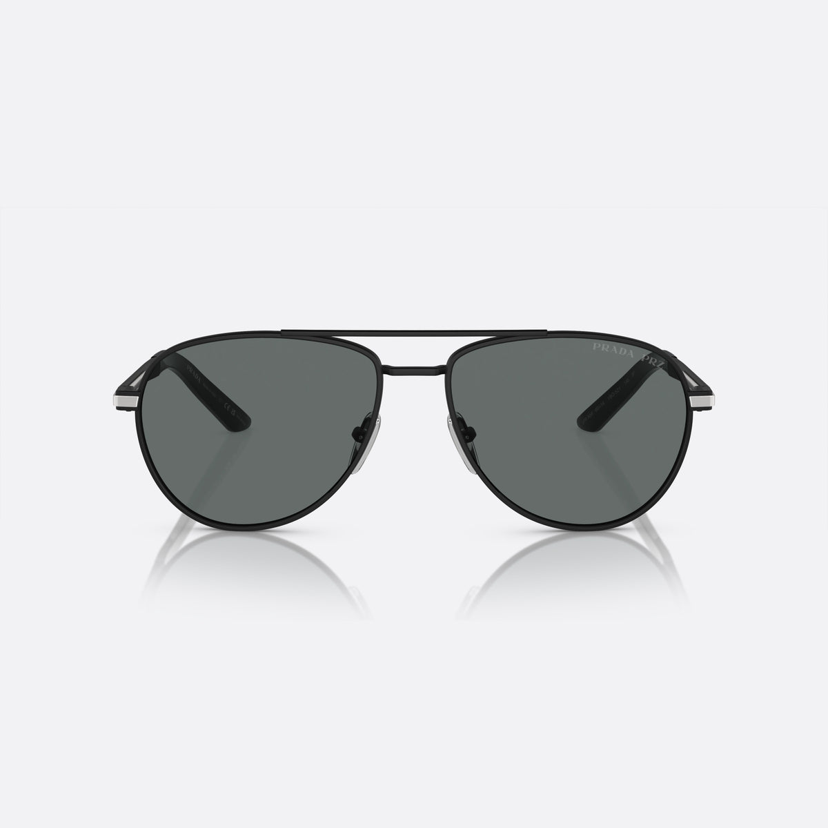 Prada PR A54S 1BO-5Z1 sunglasses, black geometric frame for men, double bridge with metal top bar, front view