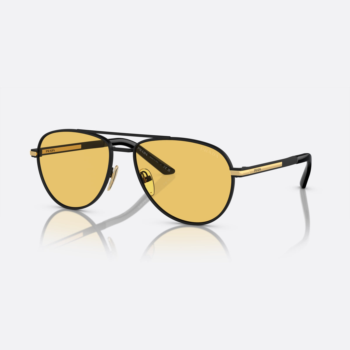 Prada PR A54S 1BO-90C sunglasses, black pilot frame for men, double bridge, brand lettering on temples