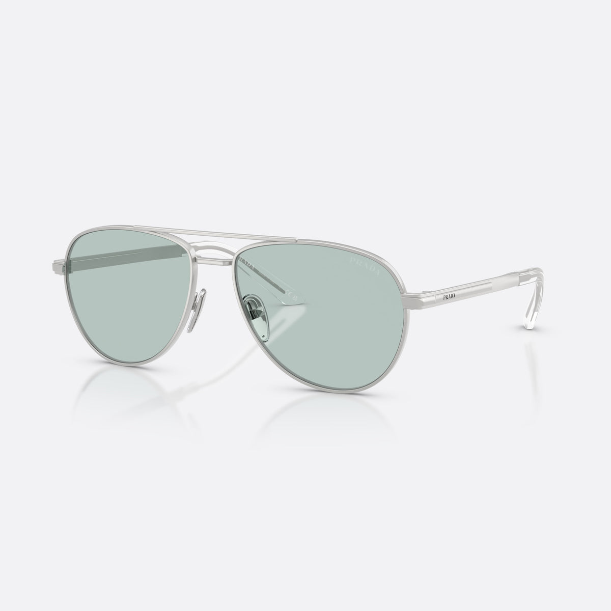Ochelari de soare Prada PR A54S 27540N, pilot argintiu, pentru bărbați, punte dublă cu bară superioară, literele brandului pe brațe