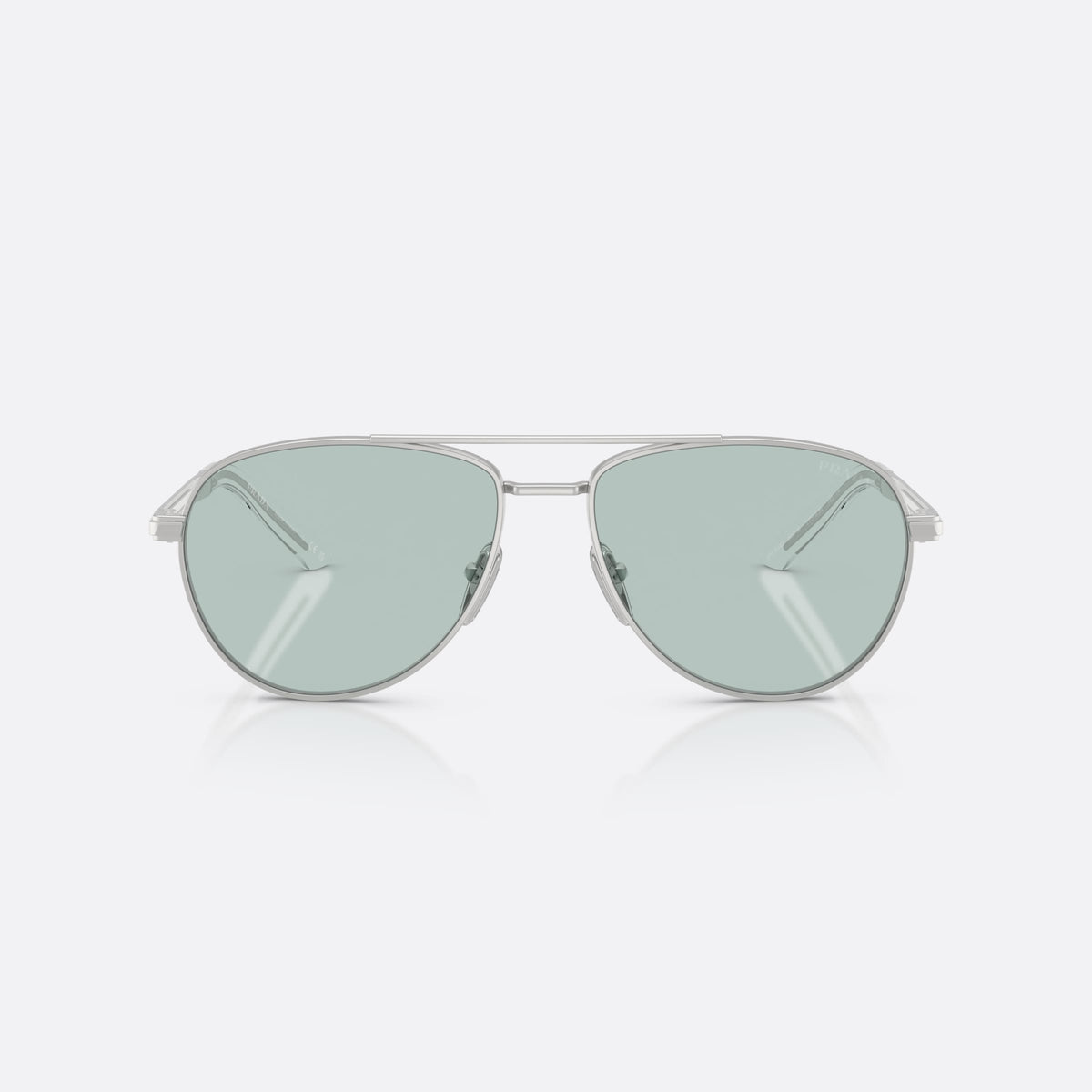 Ochelari de soare Prada PR A54S 27540N, pilot argintiu, pentru bărbați, punte dublă cu bară superioară, literele brandului pe brațe, vedere din față