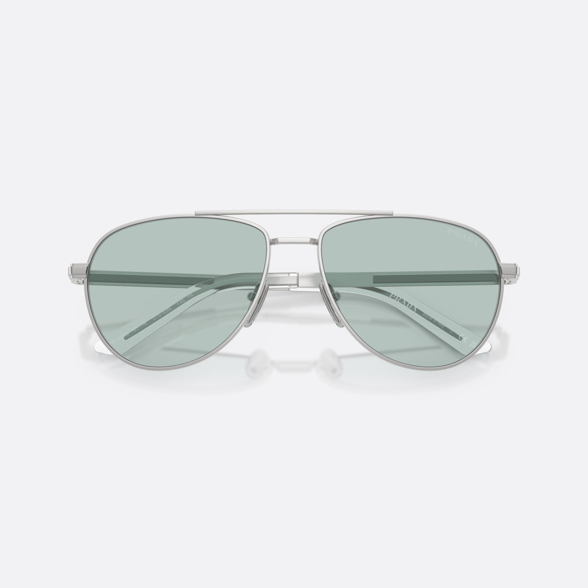 Ochelari de soare Prada PR A54S 27540N, pilot argintiu, pentru bărbați, punte dublă cu bară superioară, literele brandului pe brațe, cu brațele pliate