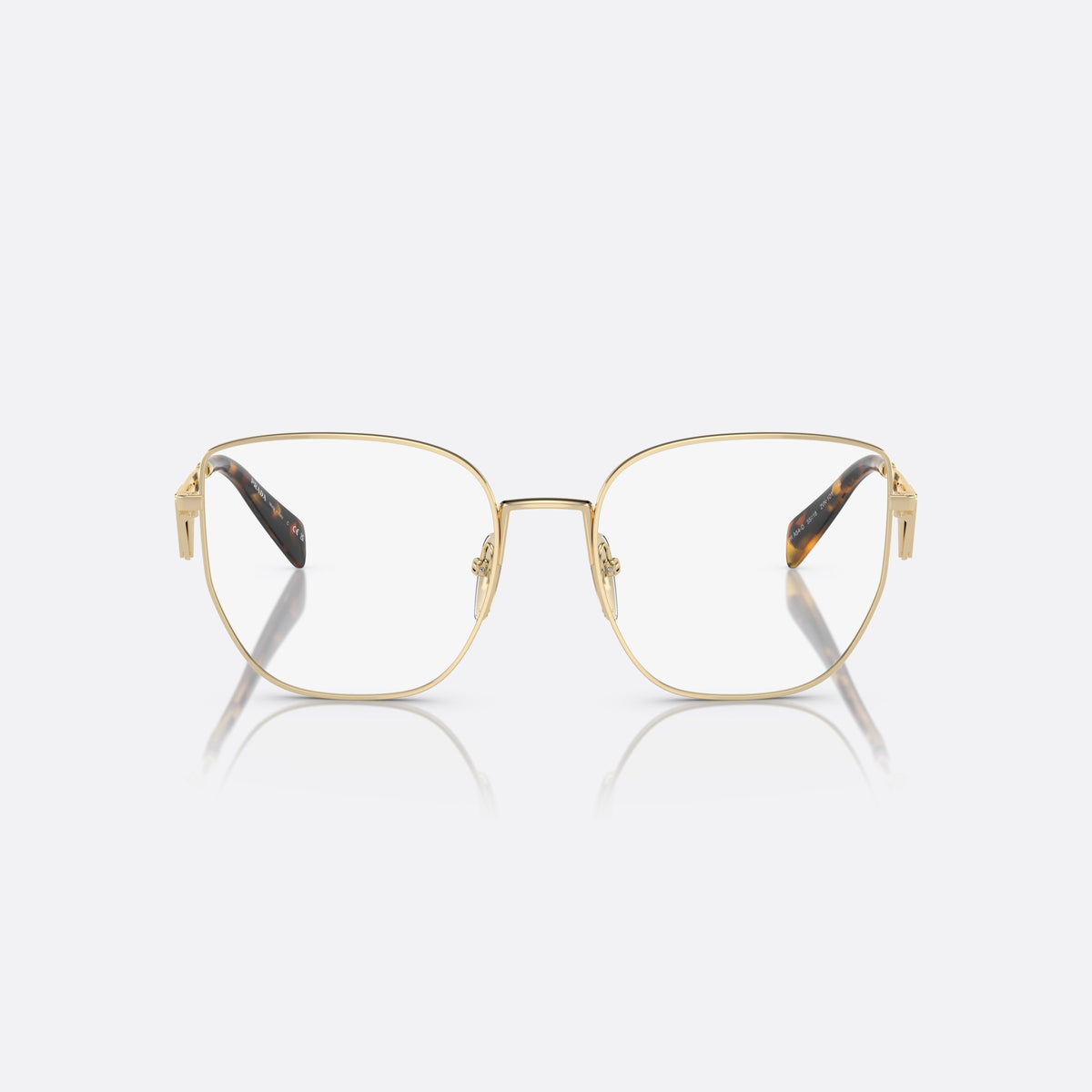 Rame ochelari de vedere Prada PR A54VD ZVN1O1 A, fluture auriu, pentru femei, punte metalică simplă, logo al brandului pe brațe, vedere din față