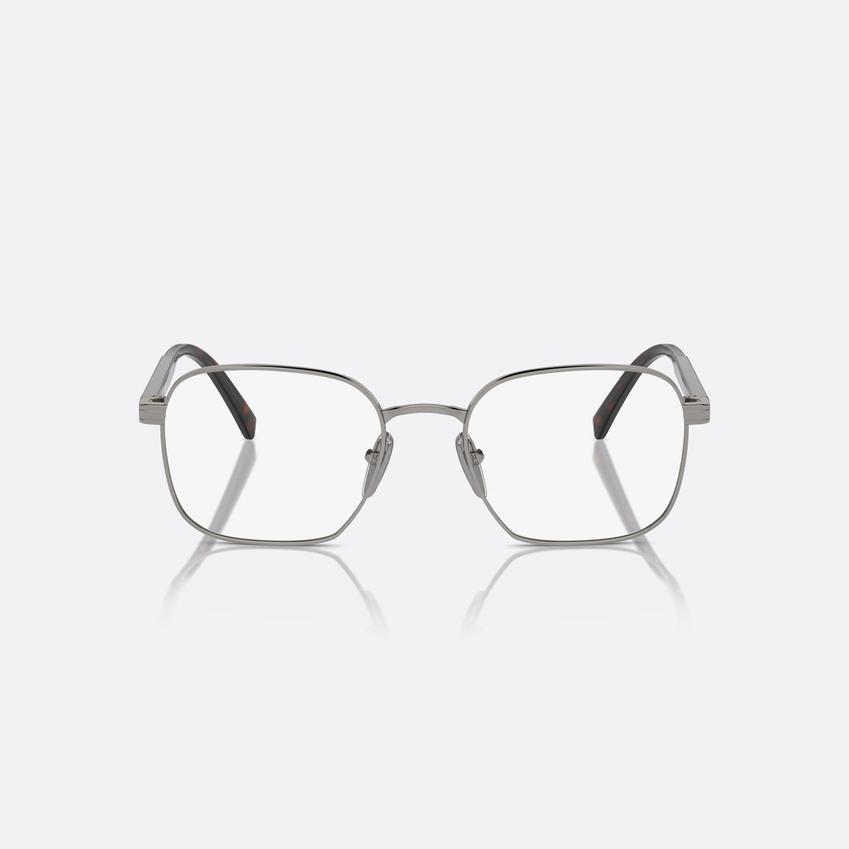 Rame ochelari de vedere Prada PR A55V 5AV1O1, rotunzi gri, pentru bărbați, punte metalică simplă, literele brandului pe brațe, vedere din față