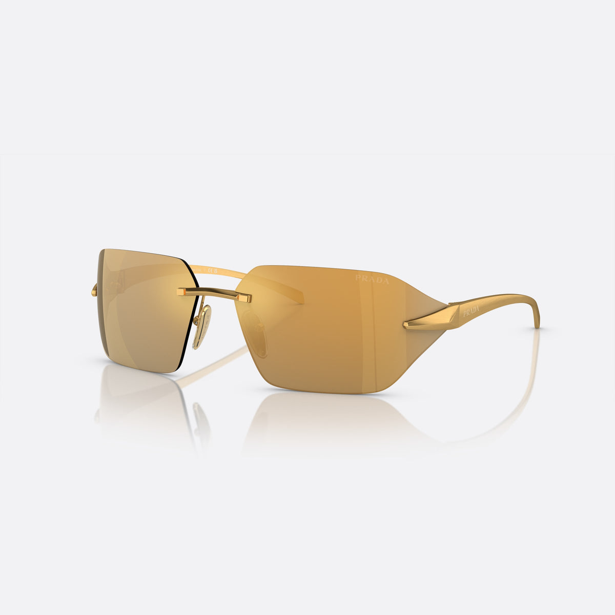 Ochelari de soare Prada PR A56S 15N-80C, neregulat auriu, unisex, punte din bară metalică subțire, literele brandului pe brațe