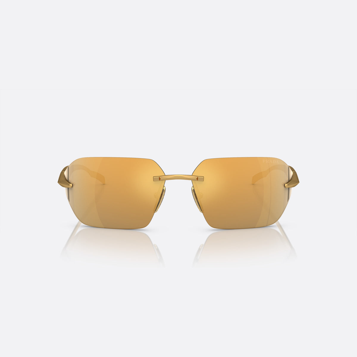Ochelari de soare Prada PR A56S 15N-80C, neregulat auriu, unisex, punte din bară metalică subțire, literele brandului pe brațe, vedere din față
