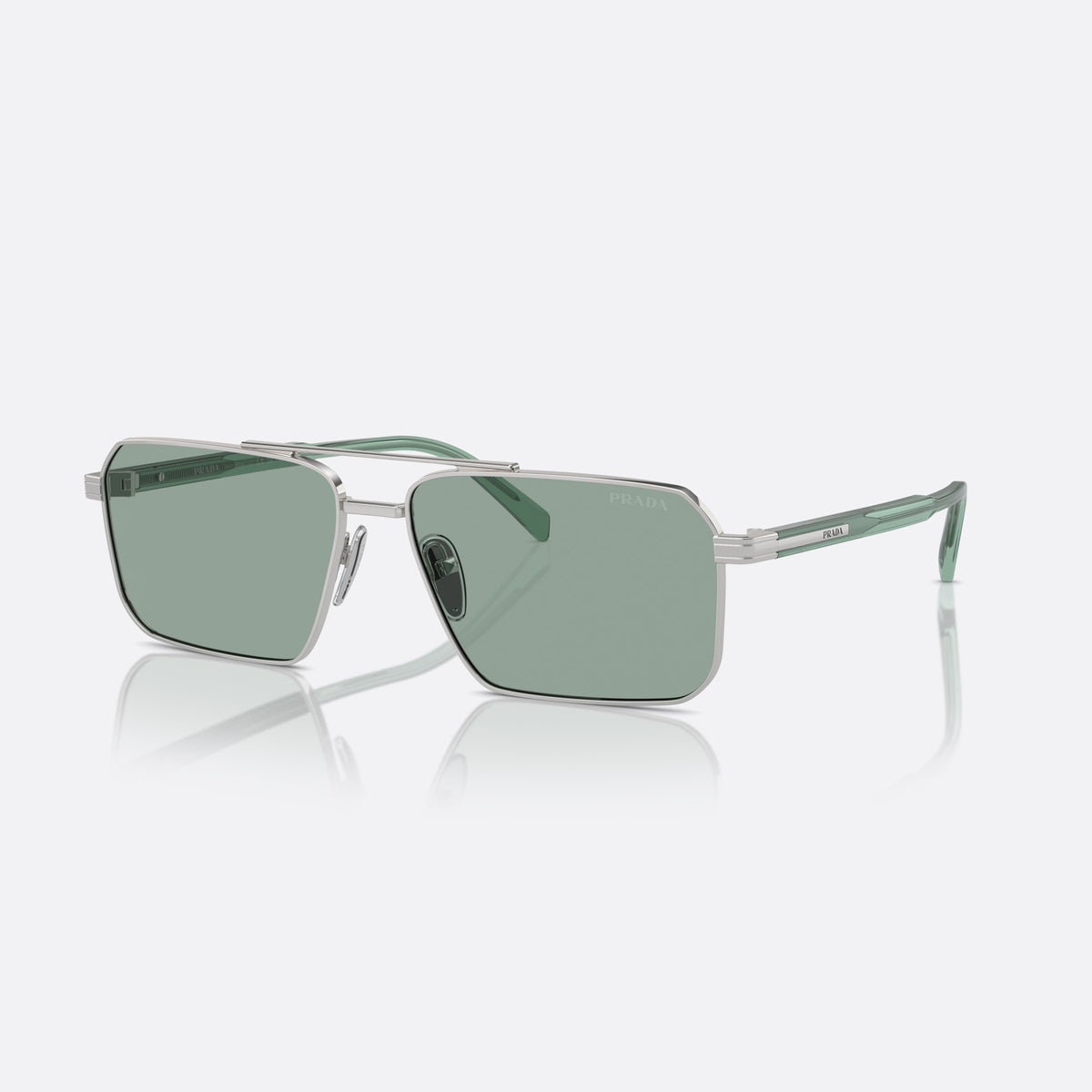 Ochelari de soare Prada PR A57S 1BC10G, rectangulari argintiu, pentru bărbați, punte dublă cu bară metalică, literele brandului pe brațe