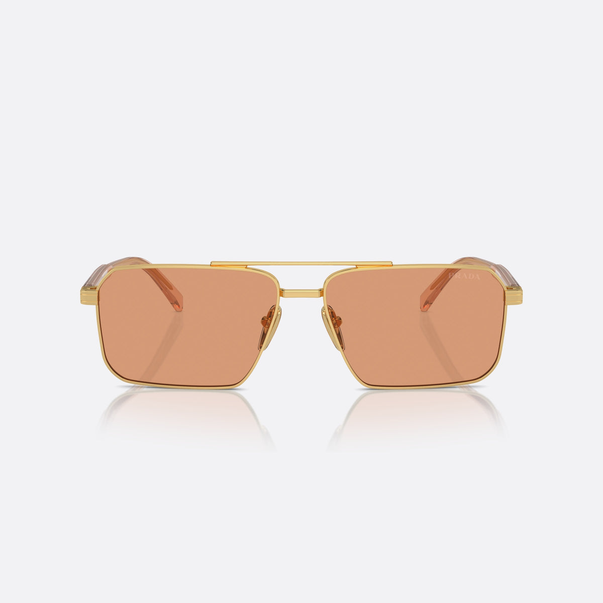 Ochelari de soare Prada PR A57S 5AK07V, rectangulari auriu, pentru bărbați, punte dublă cu bară superioară, literele brandului pe brațe, vedere din față