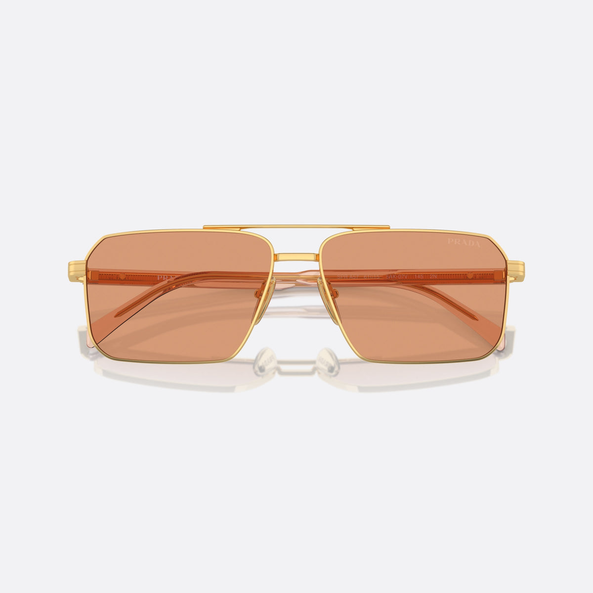 Ochelari de soare Prada PR A57S 5AK07V, rectangulari auriu, pentru bărbați, punte dublă cu bară superioară, literele brandului pe brațe, cu brațele pliate