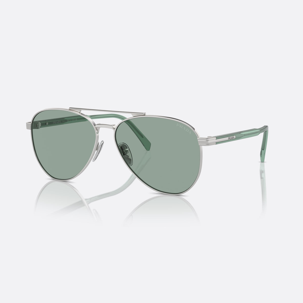 Ochelari de soare Prada PR A58S 1BC10G, pilot argintiu, pentru bărbați, punte dublă cu bară superioară, literele brandului pe brațe