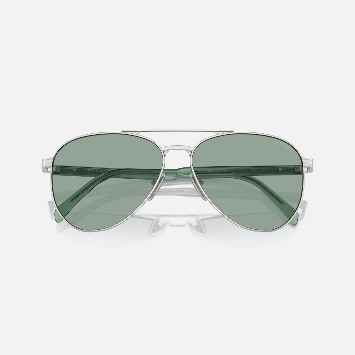 Ochelari de soare Prada PR A58S 1BC10G, pilot argintiu, pentru bărbați, punte dublă cu bară superioară, literele brandului pe brațe, cu brațele pliate
