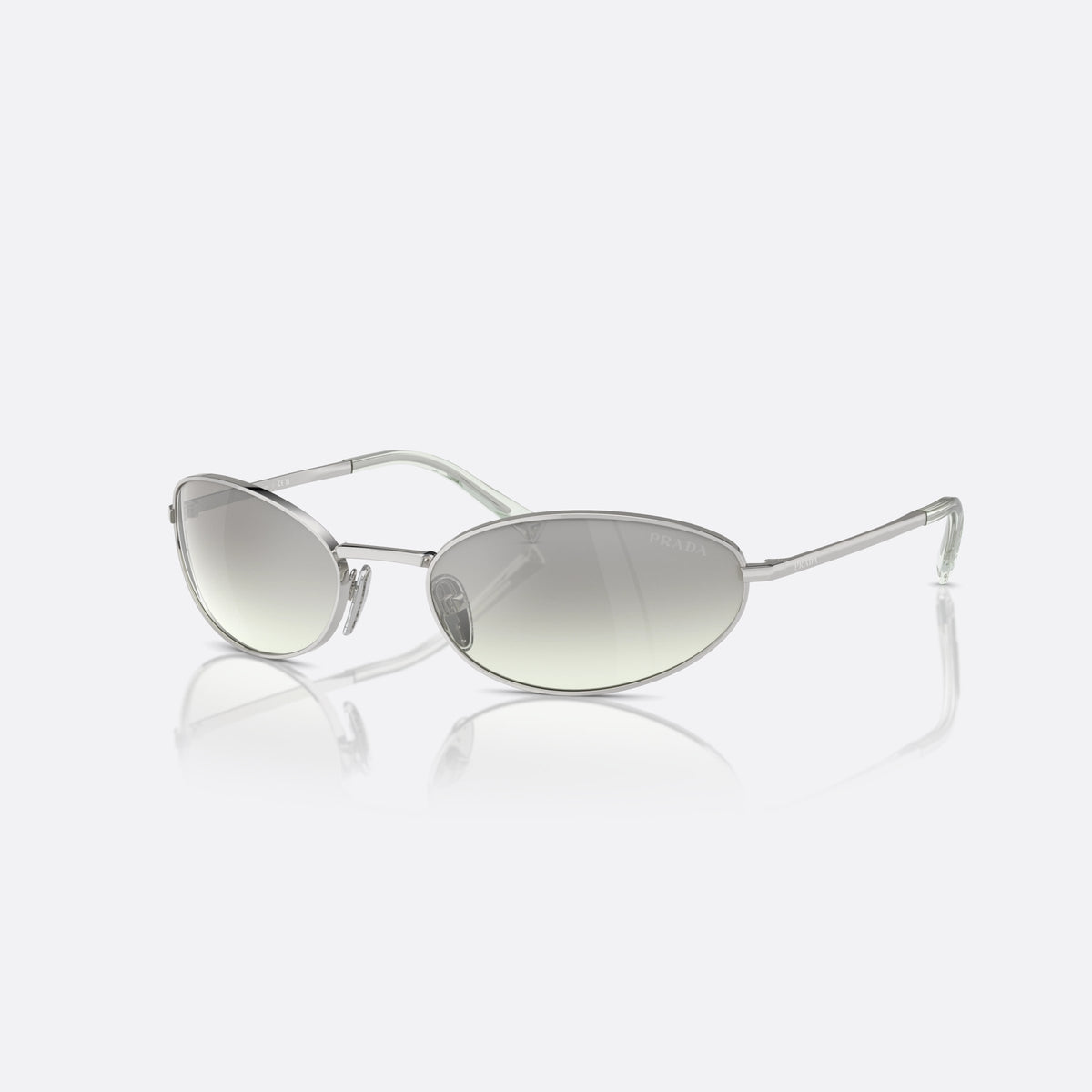 Prada PR A59S 1BC80G sunglasses, silver other frame for women, plain metal bridge, brand lettering on temples