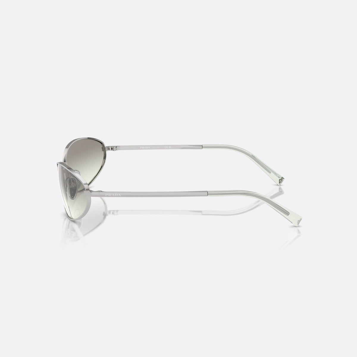 Prada PR A59S 1BC80G sunglasses, silver other frame for women, plain metal bridge, brand lettering on temples, side view
