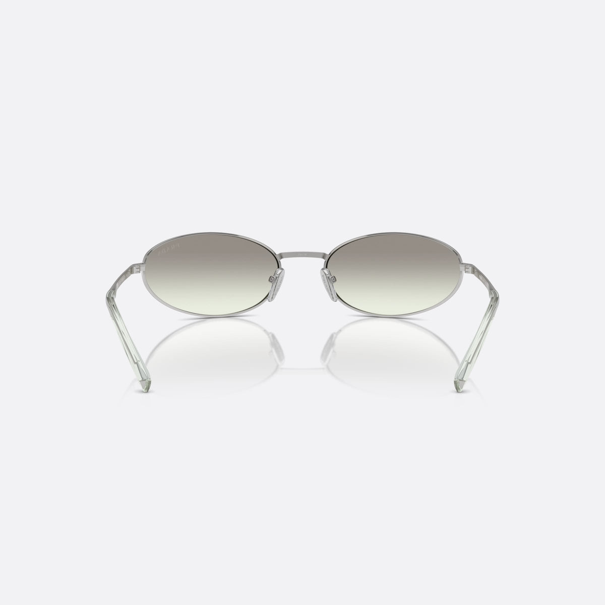 Prada PR A59S 1BC80G sunglasses, silver other frame for women, plain metal bridge, brand lettering on temples, back view
