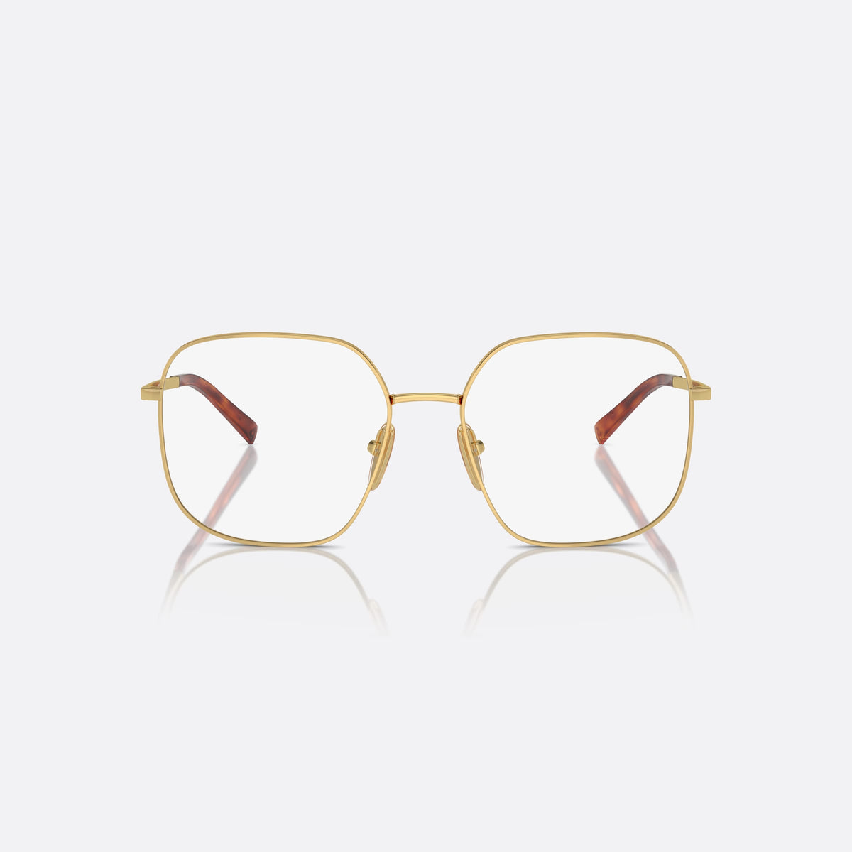 Rame ochelari de vedere Prada PR A59V 5AK1O1, geometrica auriu, pentru femei, punte în formă de șa, metalică, literele brandului pe brațe, vedere din față
