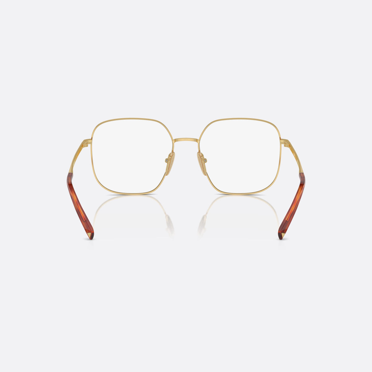 Rame ochelari de vedere Prada PR A59V 5AK1O1, geometrica auriu, pentru femei, punte în formă de șa, metalică, literele brandului pe brațe, vedere din spate