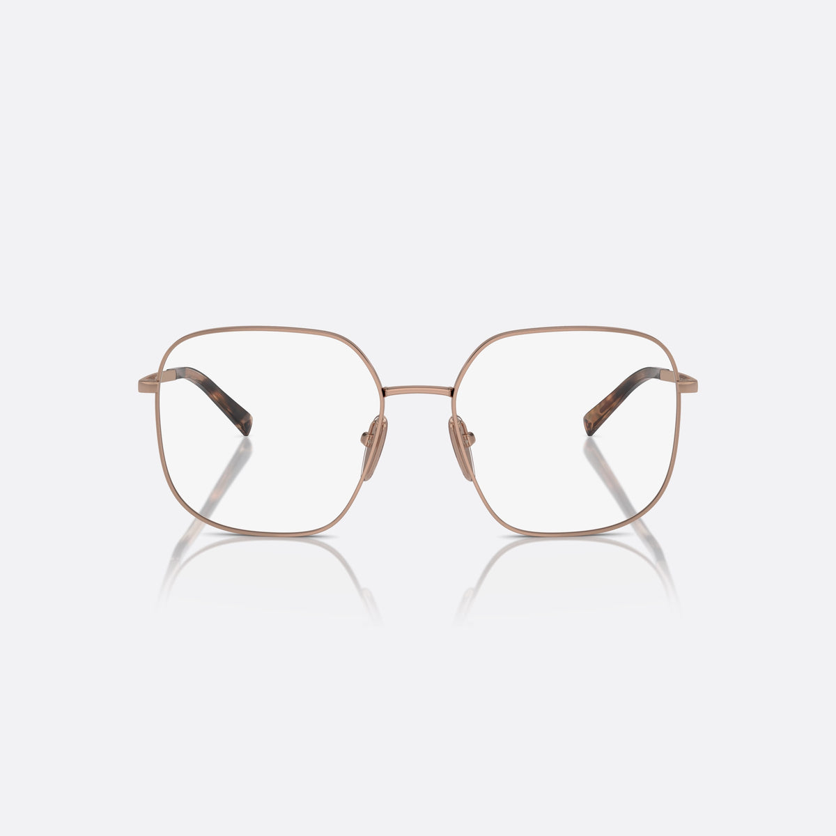 Rame ochelari de vedere Prada PR A59V ZVF1O1, geometrica auriu, pentru femei, punte tip șa cu bară metalică, literele brandului pe brațe, vedere din față