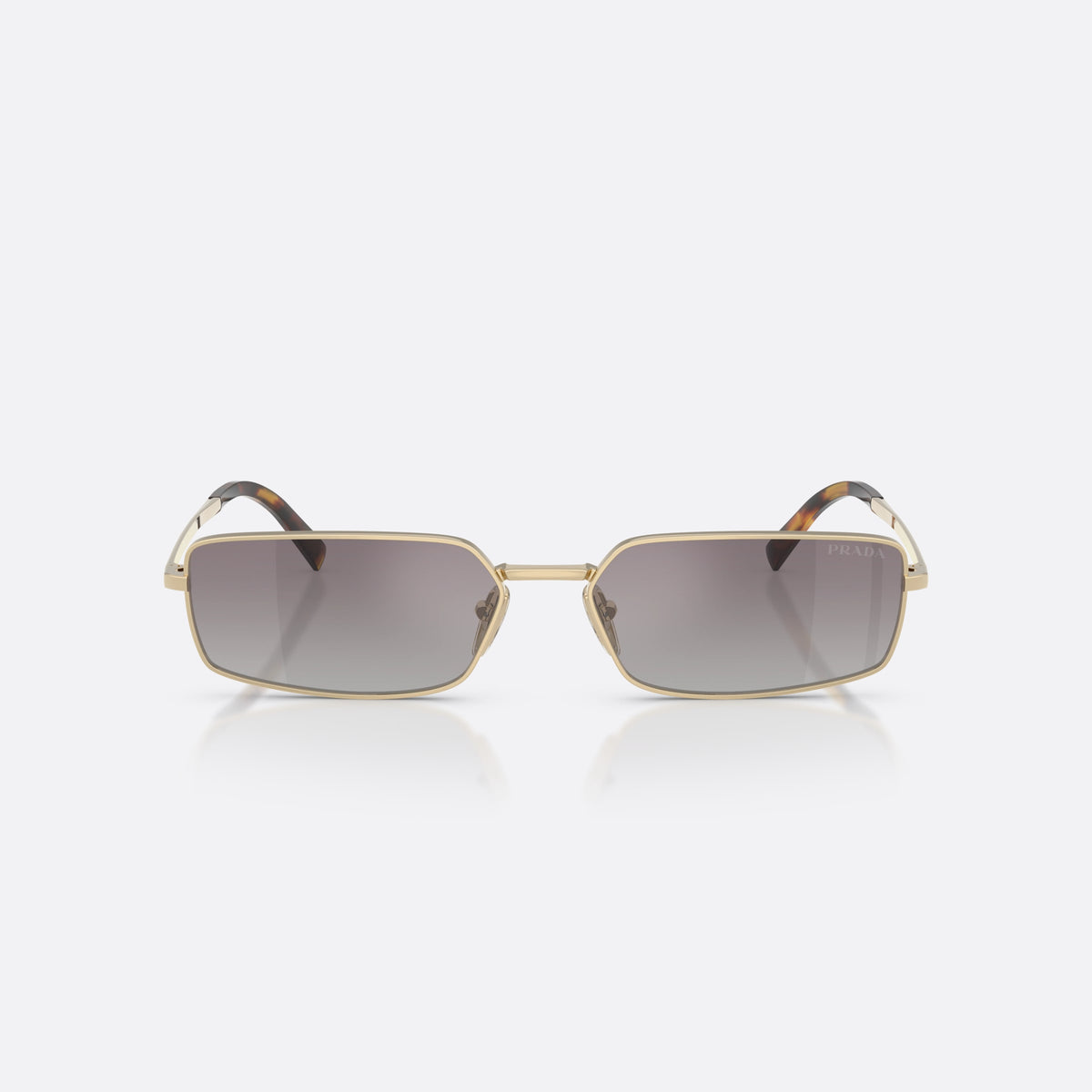 Prada PR A60S ZVN30C sunglasses, gold rectangle frame for women, double metal bridge, brand lettering on temples, front view