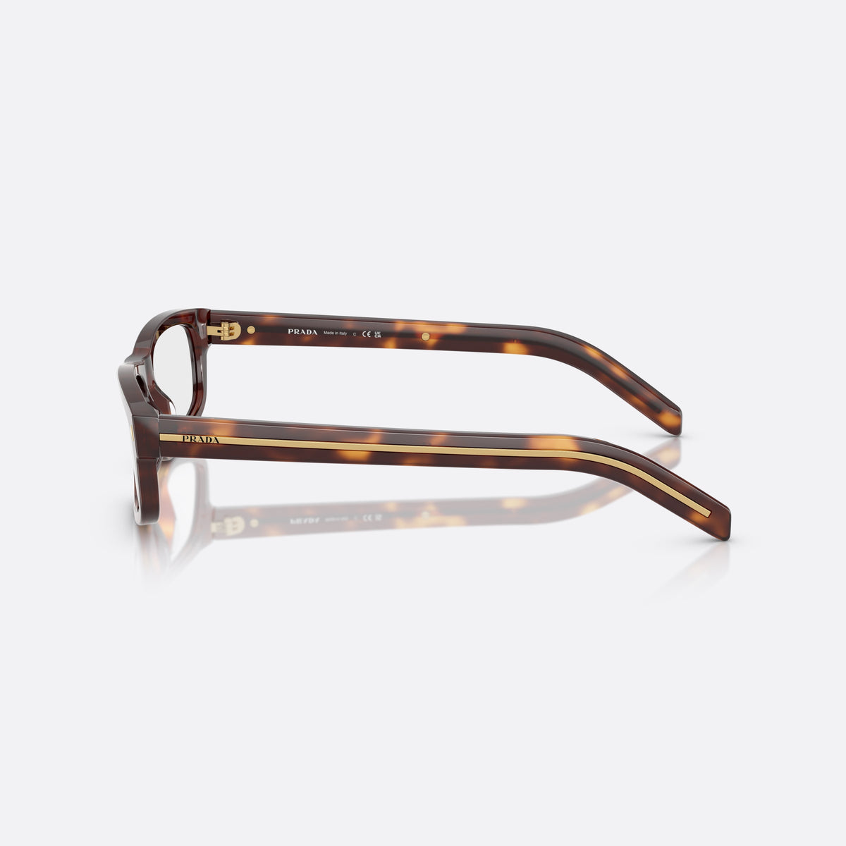 Rame ochelari de vedere Prada PR B02V 15W1O1, patrati havana, pentru bărbați, punte simplă din acetat, literele brandului pe brațe, vedere laterală