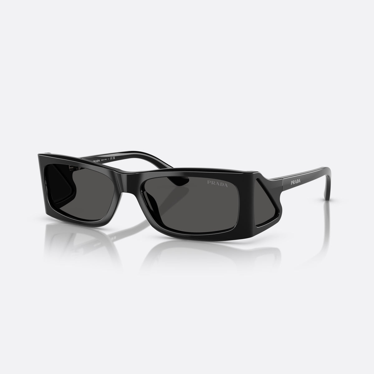 Prada PR B03S 1AB5S0 BLDG sunglasses, black rectangular frame for men, plain integrated bridge, brand lettering on temples
